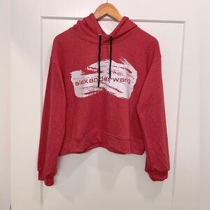 Alexander Wang Cropped Graphic Hoodie – Red/White – Size Medium